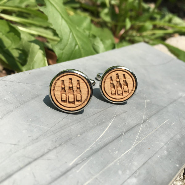 Beer Bottles Wood Cufflinks