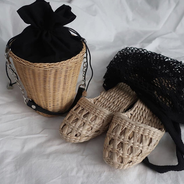 women's straw slippers