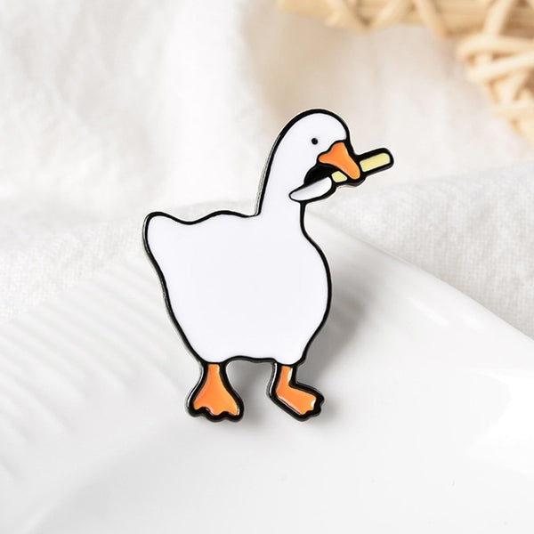 Duck Brooch Cute White